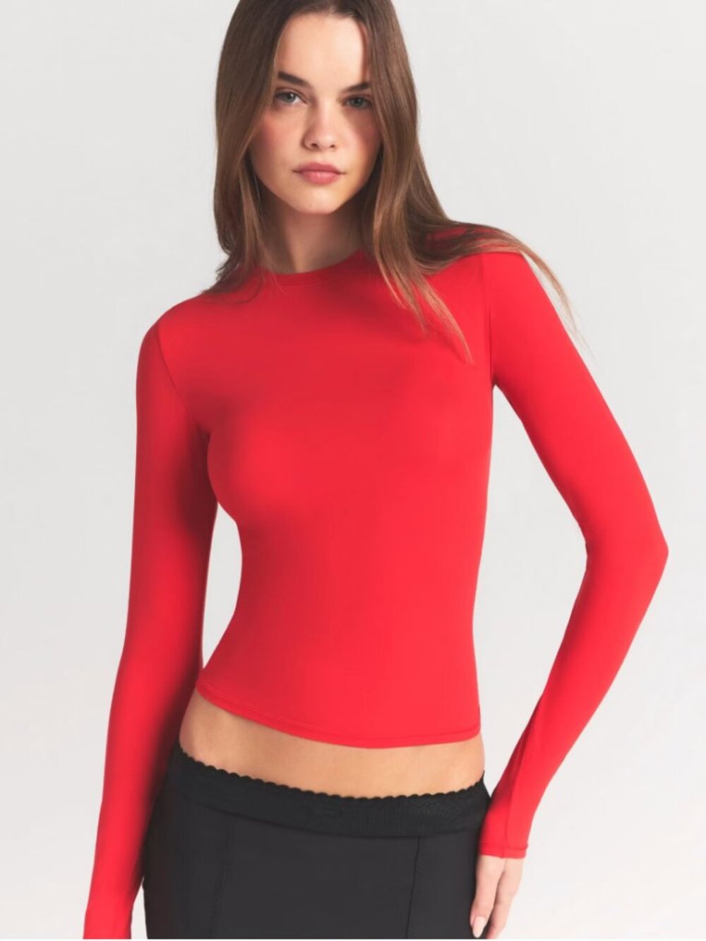 SKIMS Scarlet Red Long-Sleeve Mock Neck Top, size M